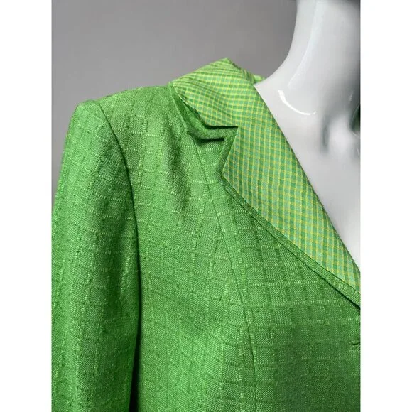 Vintage George Simonton Green Womens Suit Set Size 14 100% Silk With Acetate Lin